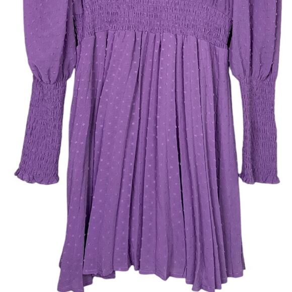 Zara Long Sleeve Ruffle Elastic Cuffs Flounced Hem 3 Buttons Mini Dress L Purple - Picture 8 of 15